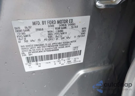 2007 Ford Edge Sel Plus z USA, uszkodzony, nr VIN 2FMDK49C97BB46868